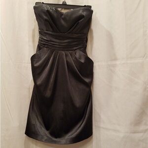 Strapless Black Satin Cocktail Dress